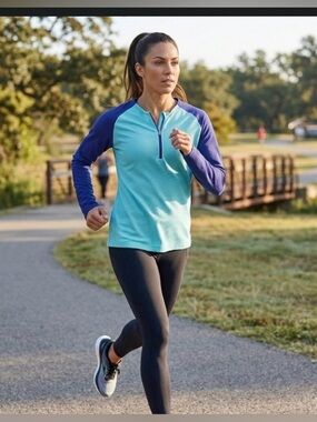 Lauren Ralph Lauren 1/4 Zip Royal Blue and Teal Long Sleeve Top